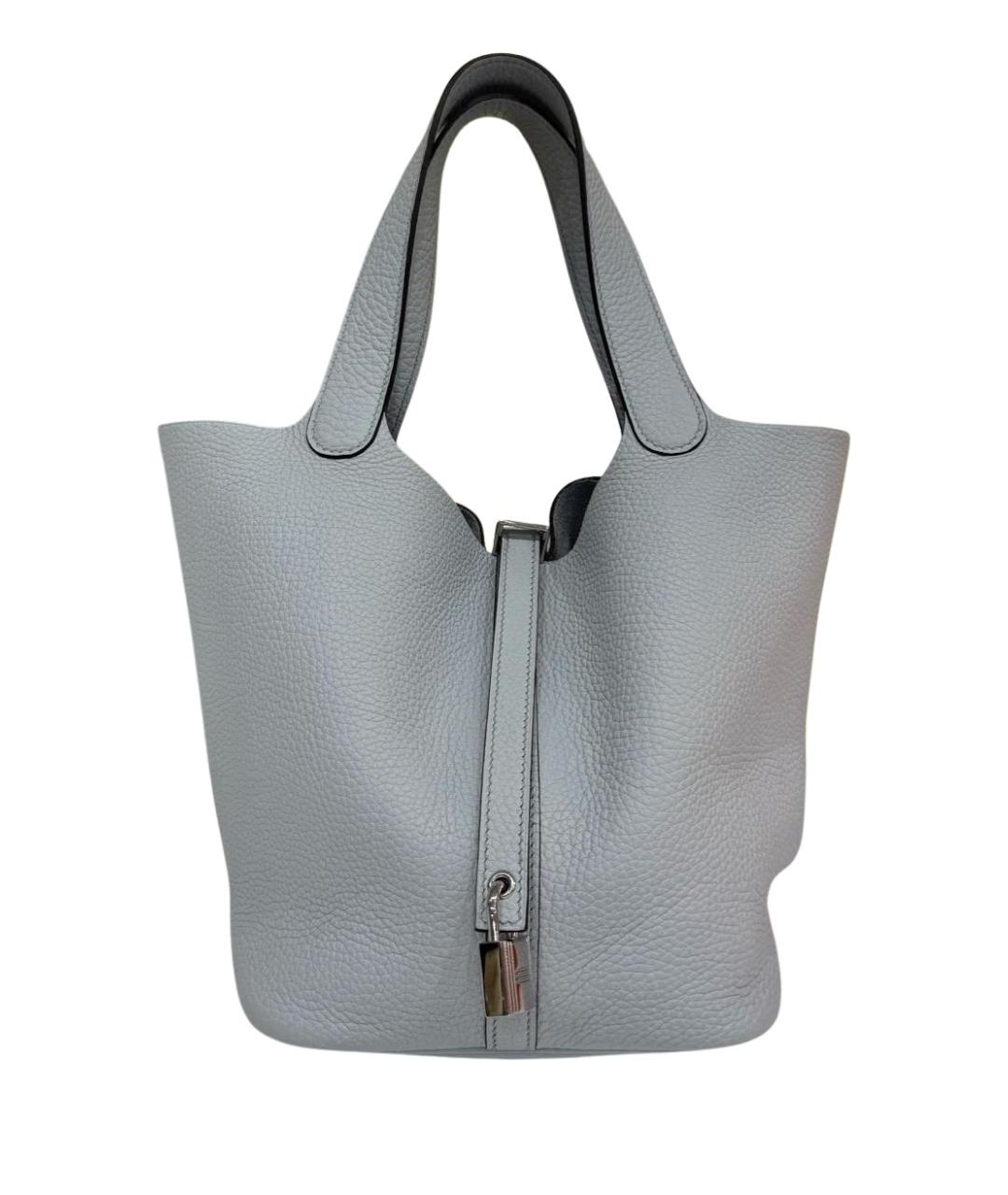 HERMES Голубая кожаная сумка с короткими ручками, фото 1