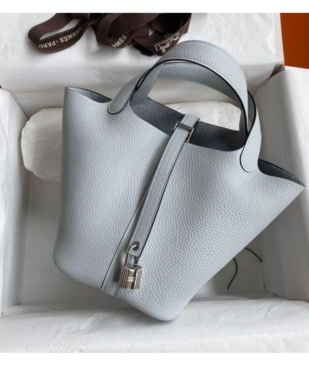 HERMES Голубая кожаная сумка с короткими ручками, фото 5