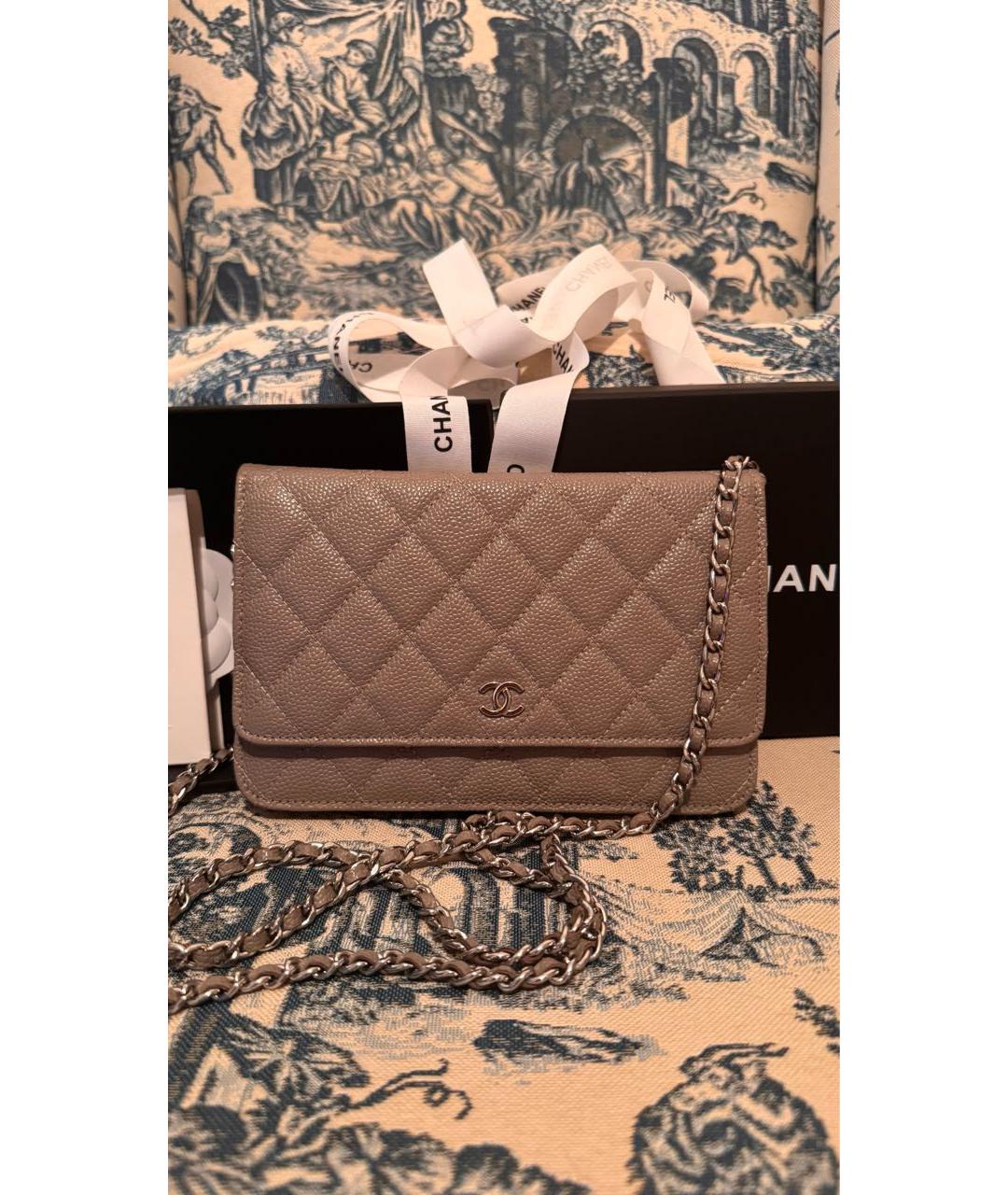 CHANEL Бежевая кожаная сумка через плечо, фото 9