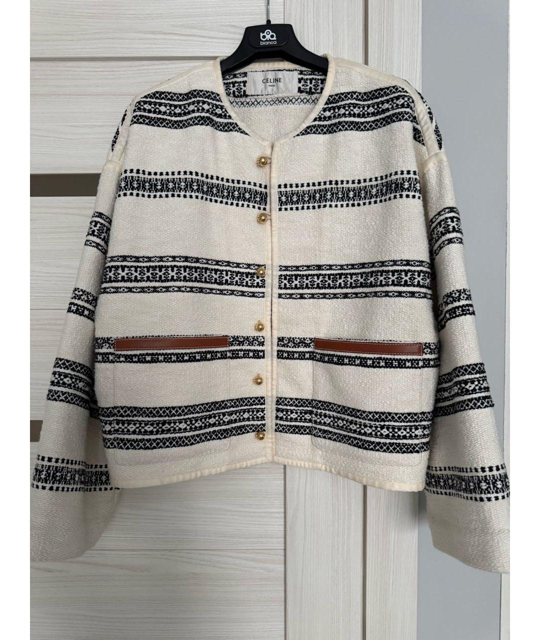 CELINE Бежевый шерстяной жакет/пиджак, фото 7