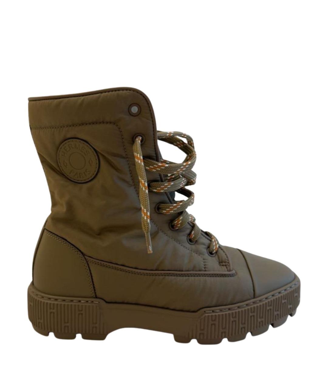HERMES Хаки текстильные ботинки, фото 1