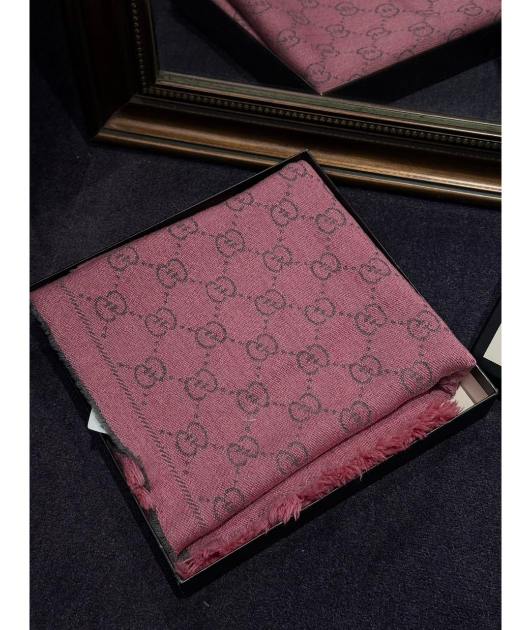 GUCCI Розовый шерстяной шарф, фото 4
