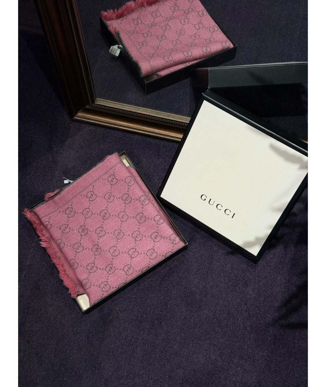 GUCCI Розовый шерстяной шарф, фото 2