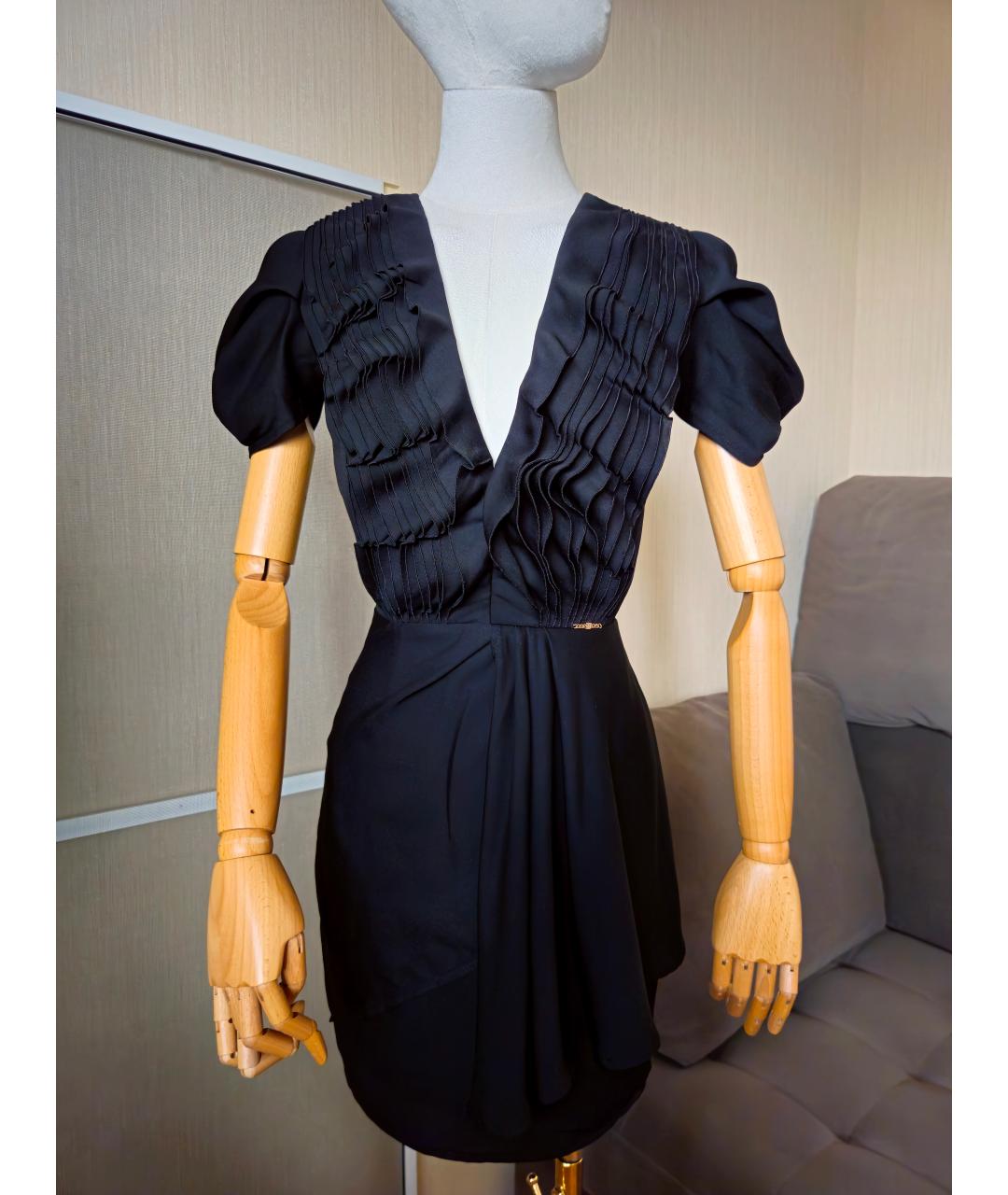 ELISABETTA FRANCHI Черное ацетатное коктейльное платье, фото 2