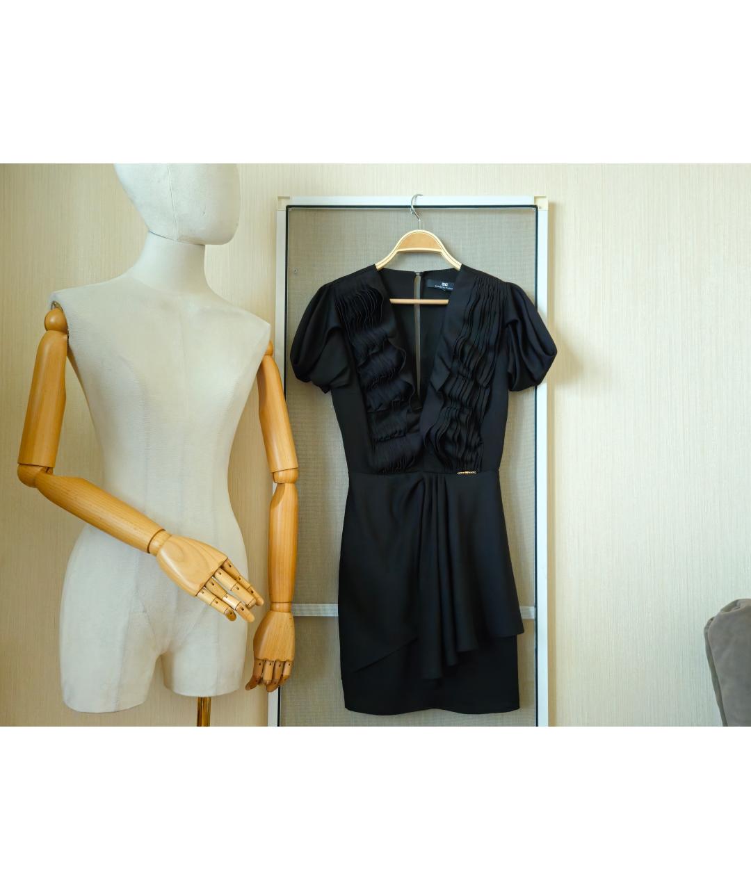 ELISABETTA FRANCHI Черное ацетатное коктейльное платье, фото 4