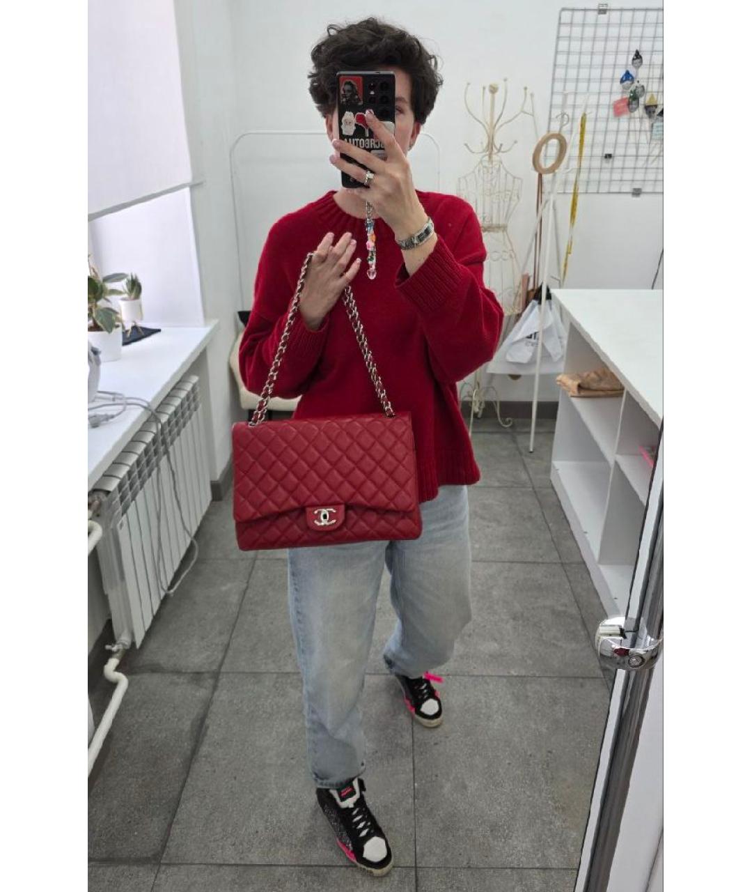 CHANEL Красная кожаная сумка через плечо, фото 7