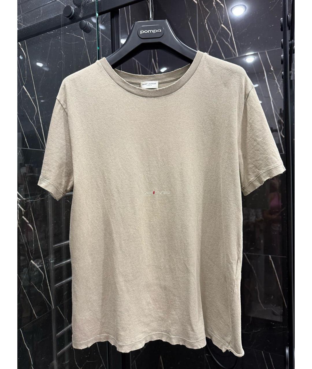 SAINT LAURENT Хаки хлопковая футболка, фото 3