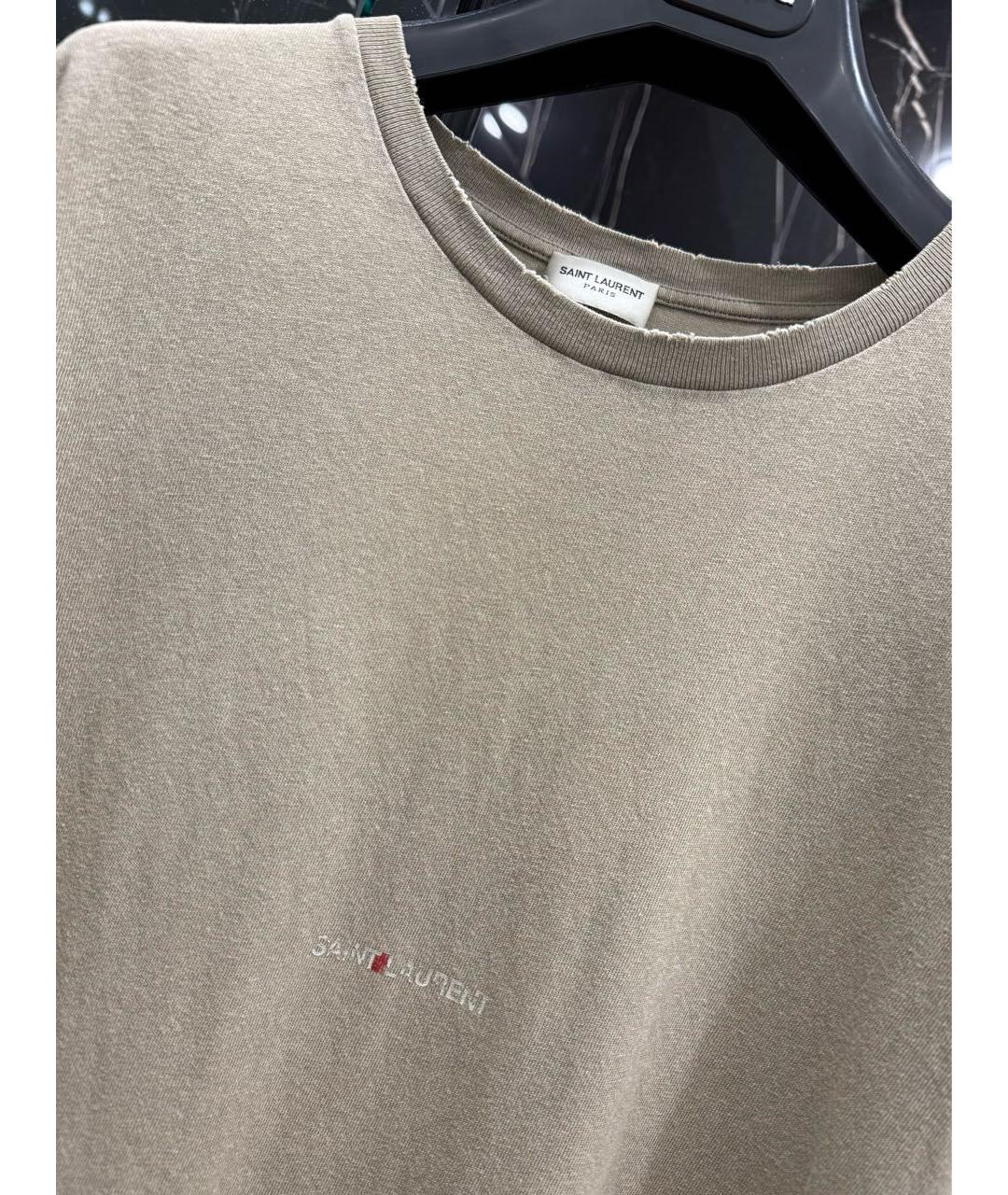 SAINT LAURENT Хаки хлопковая футболка, фото 5