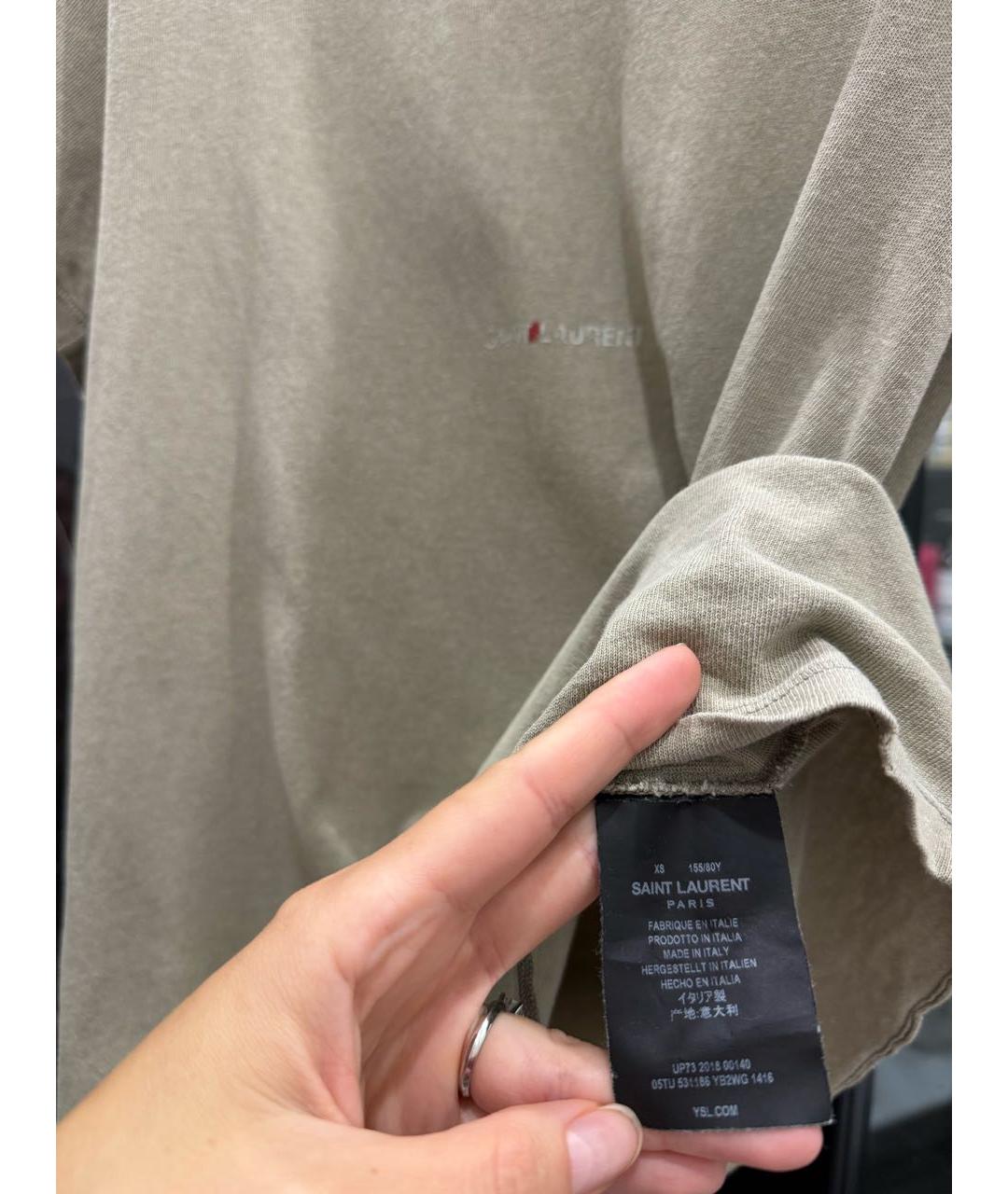 SAINT LAURENT Хаки хлопковая футболка, фото 4