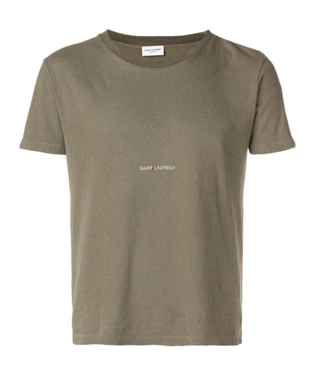SAINT LAURENT Хаки хлопковая футболка, фото 1