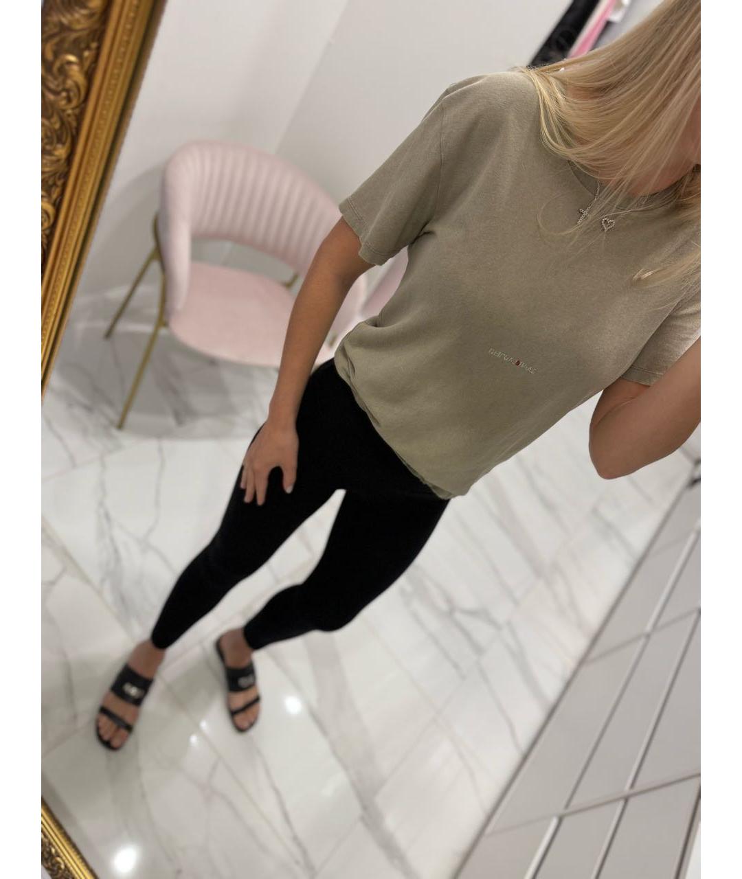 SAINT LAURENT Хаки хлопковая футболка, фото 2