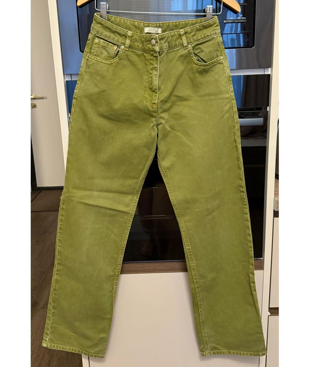 NINA RICCI Зеленые хлопковые прямые джинсы, фото 5