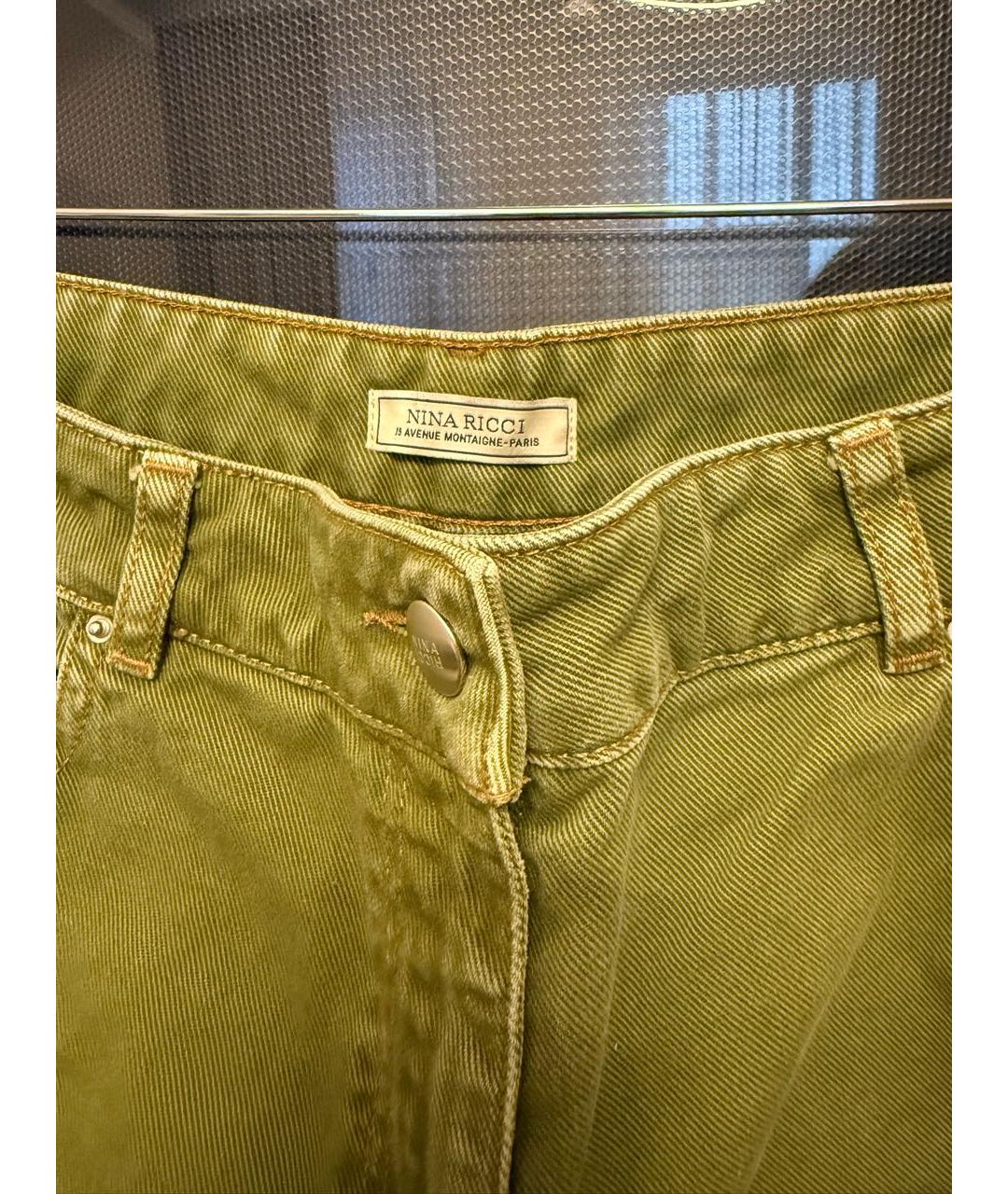 NINA RICCI Зеленые хлопковые прямые джинсы, фото 3