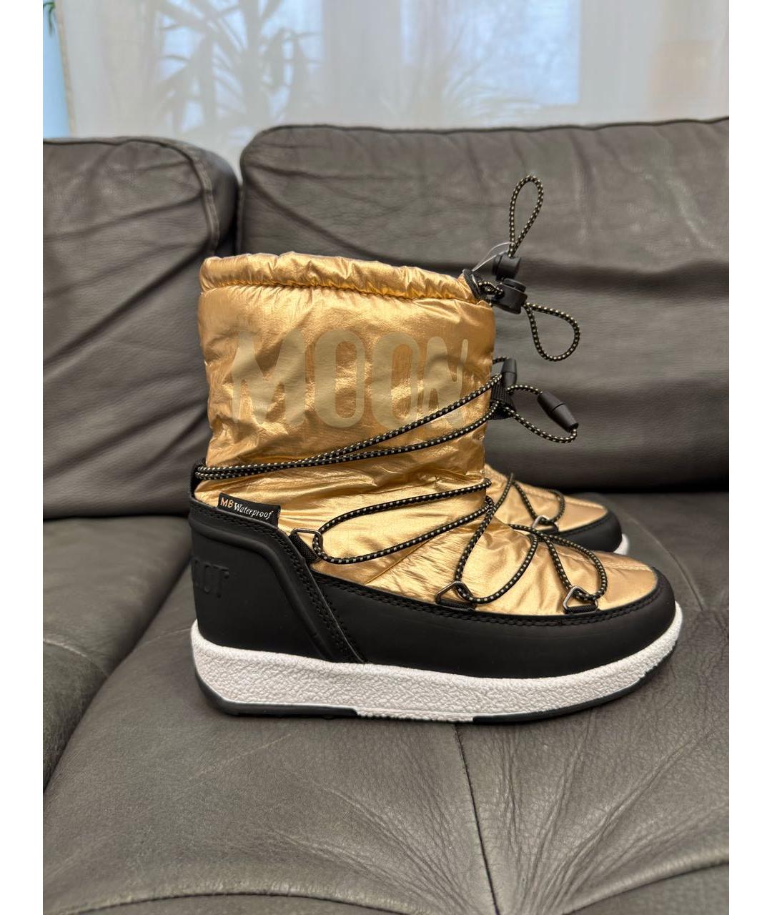 MOON BOOT Золотые текстильные ботинки, фото 8