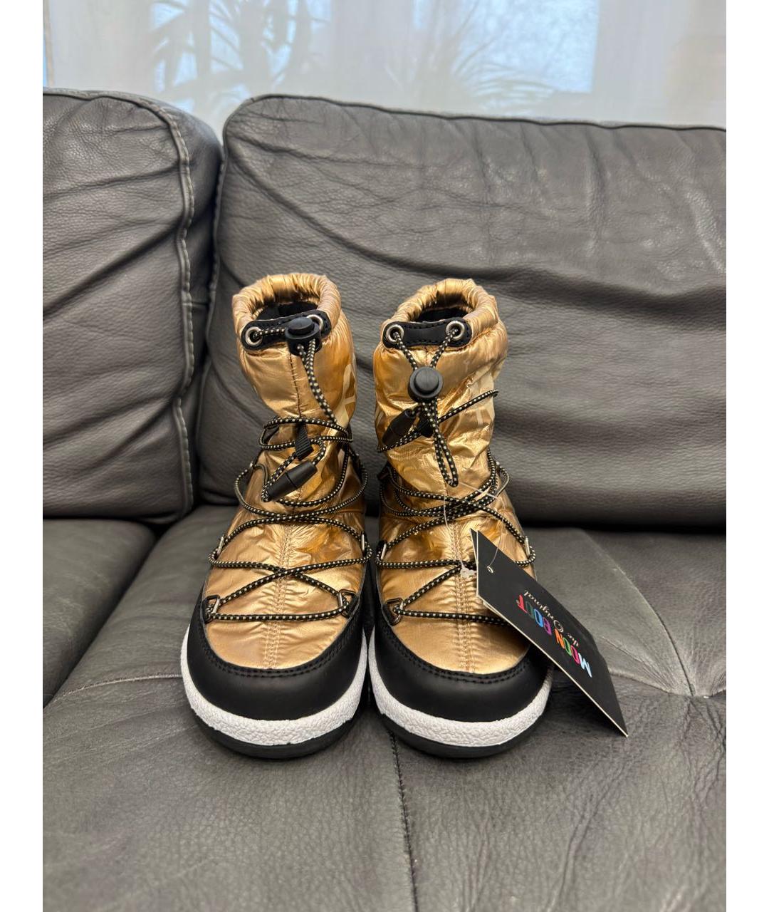 MOON BOOT Золотые текстильные ботинки, фото 2