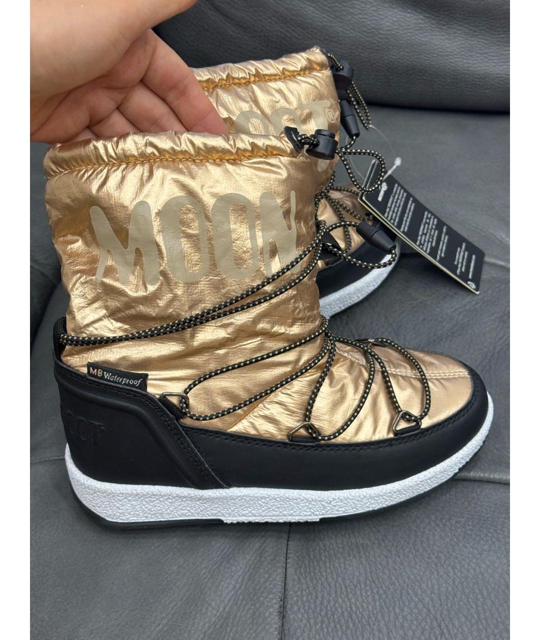 MOON BOOT Золотые текстильные ботинки, фото 4