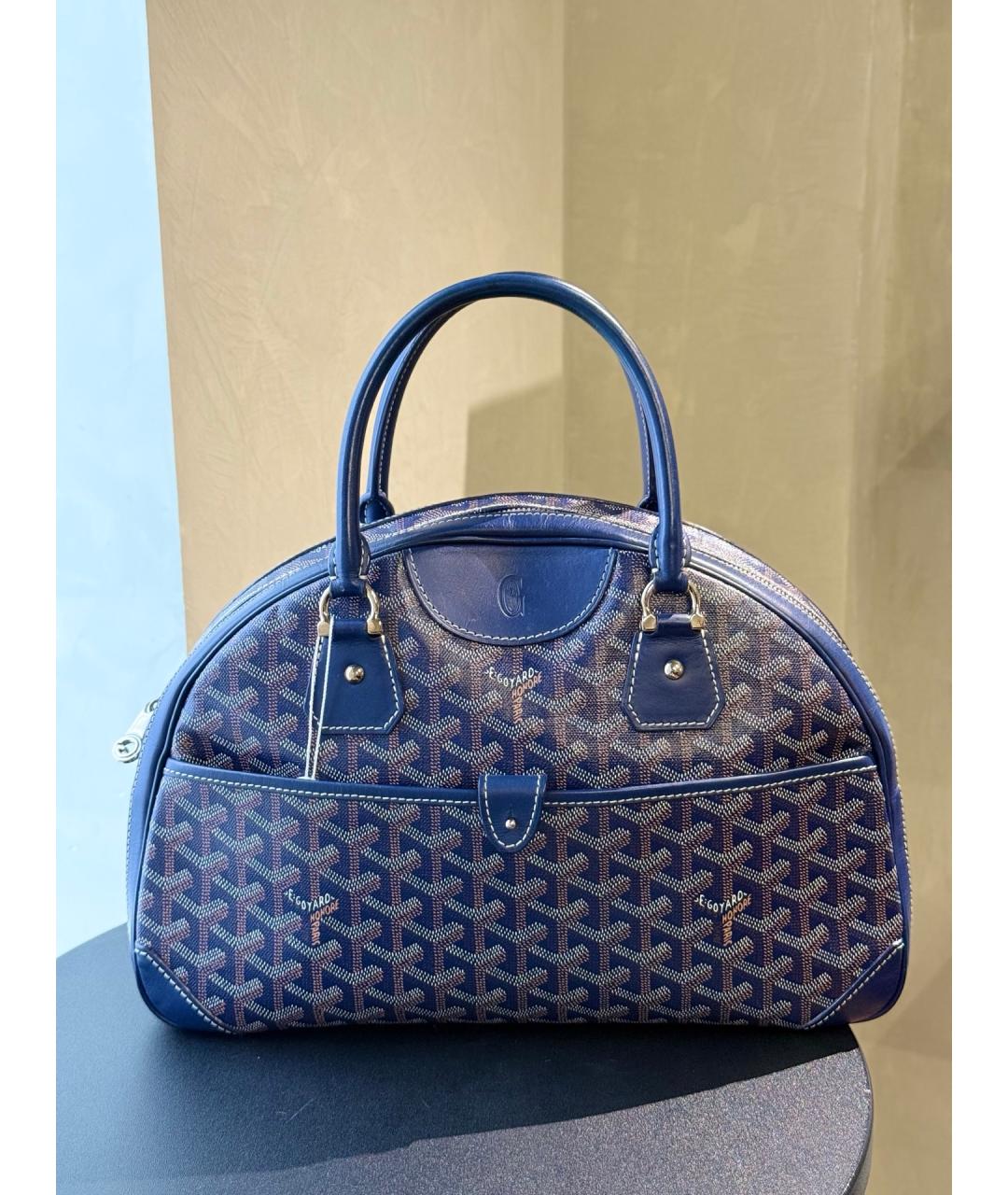 GOYARD Голубая сумка с короткими ручками из искусственной кожи, фото 9