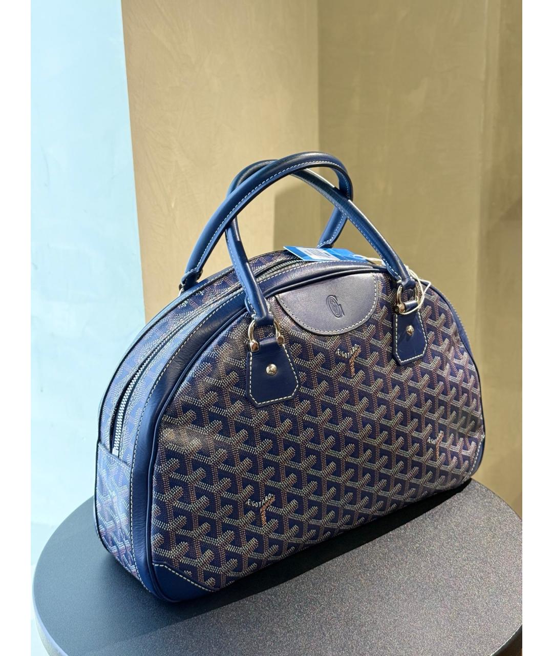 GOYARD Голубая сумка с короткими ручками из искусственной кожи, фото 5