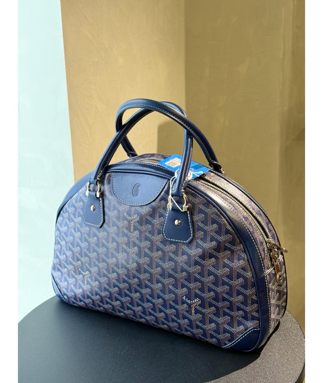 GOYARD Голубая сумка с короткими ручками из искусственной кожи, фото 6