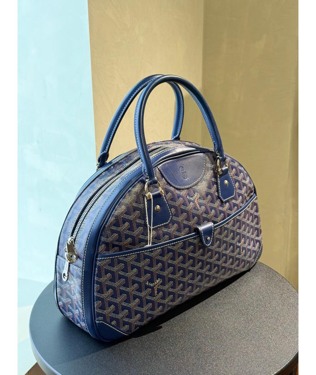 GOYARD Голубая сумка с короткими ручками из искусственной кожи, фото 3