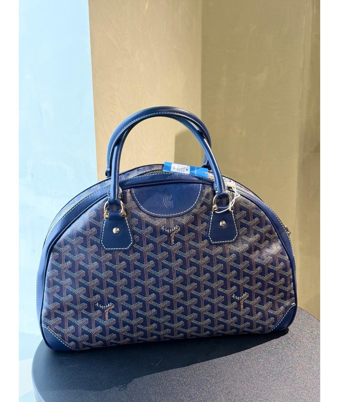 GOYARD Голубая сумка с короткими ручками из искусственной кожи, фото 4