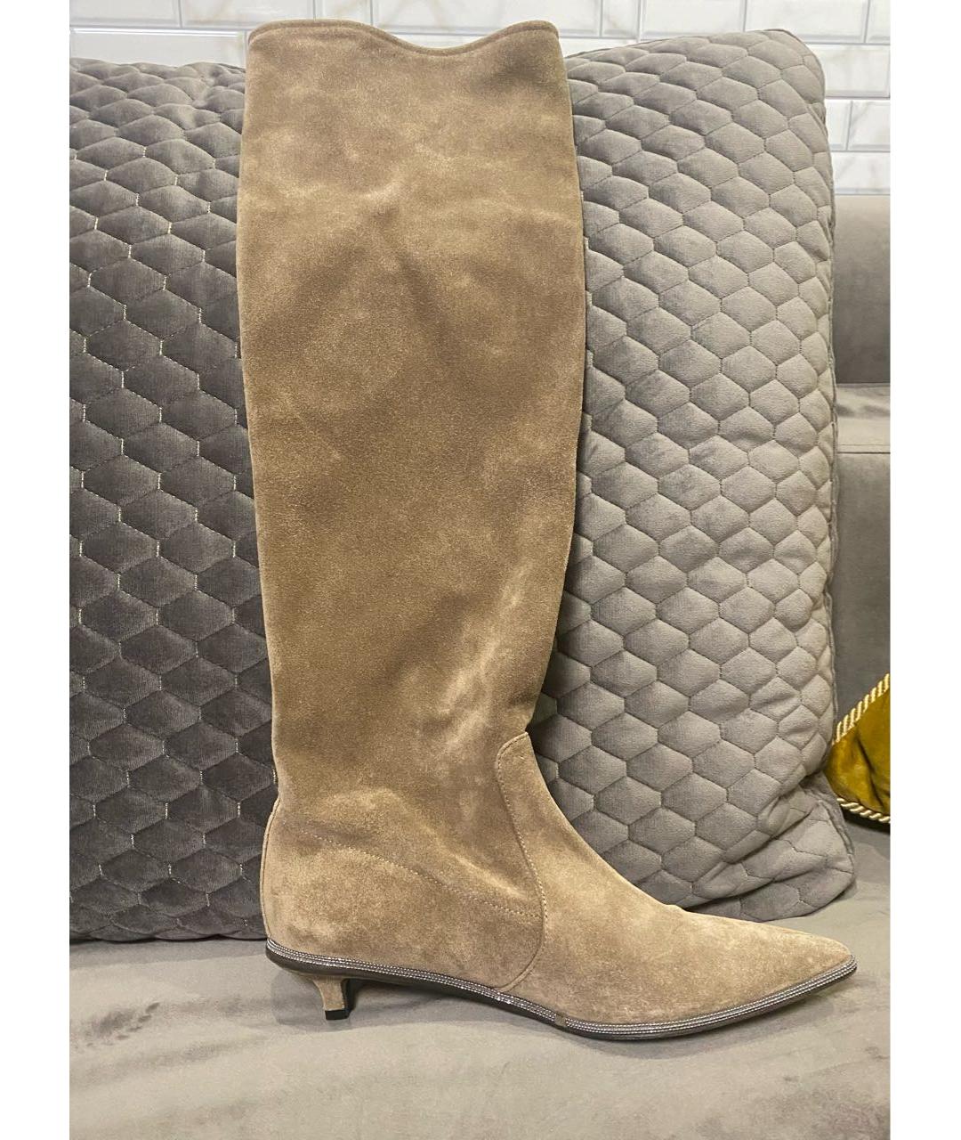 BRUNELLO CUCINELLI Коричневые замшевые сапоги, фото 8