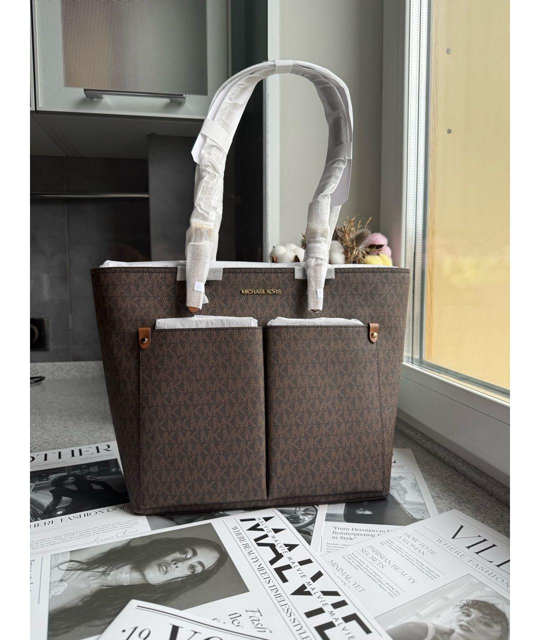 MICHAEL KORS Коричневая кожаная сумка тоут, фото 5