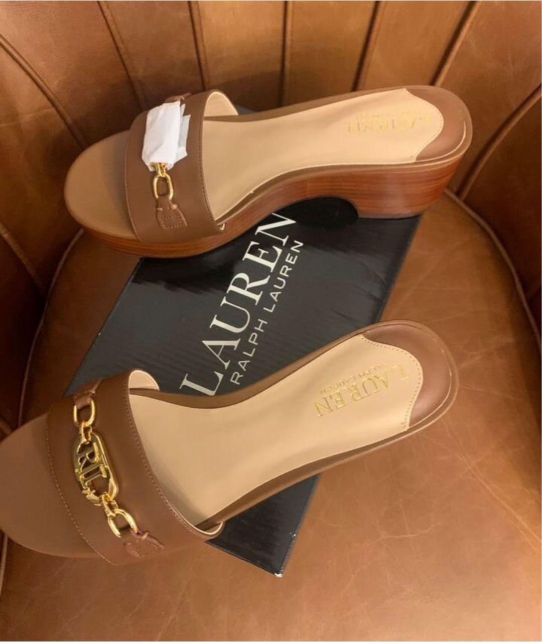 POLO RALPH LAUREN Коричневые кожаные мюли, фото 2