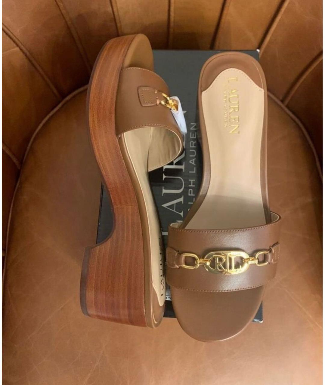 POLO RALPH LAUREN Коричневые кожаные мюли, фото 5