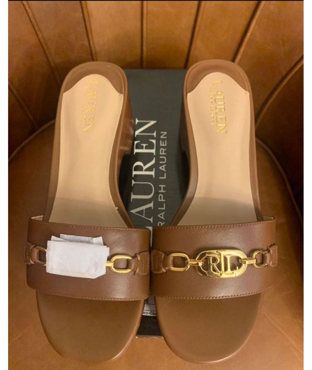 POLO RALPH LAUREN Коричневые кожаные мюли, фото 3