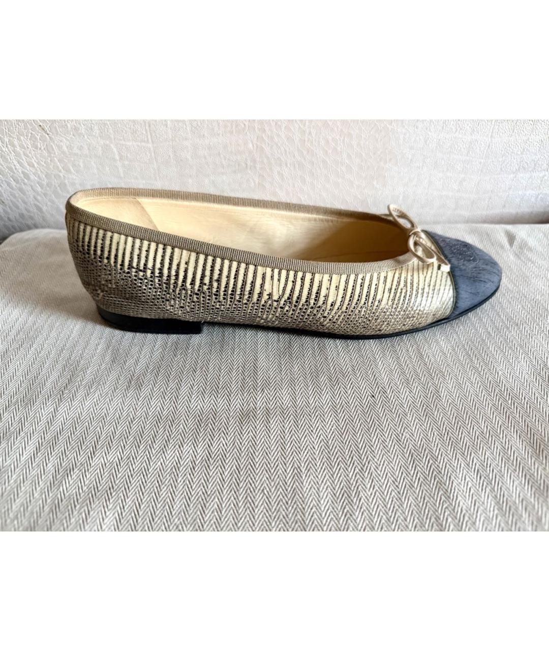 CHANEL Бежевые балетки из экзотической кожи, фото 9