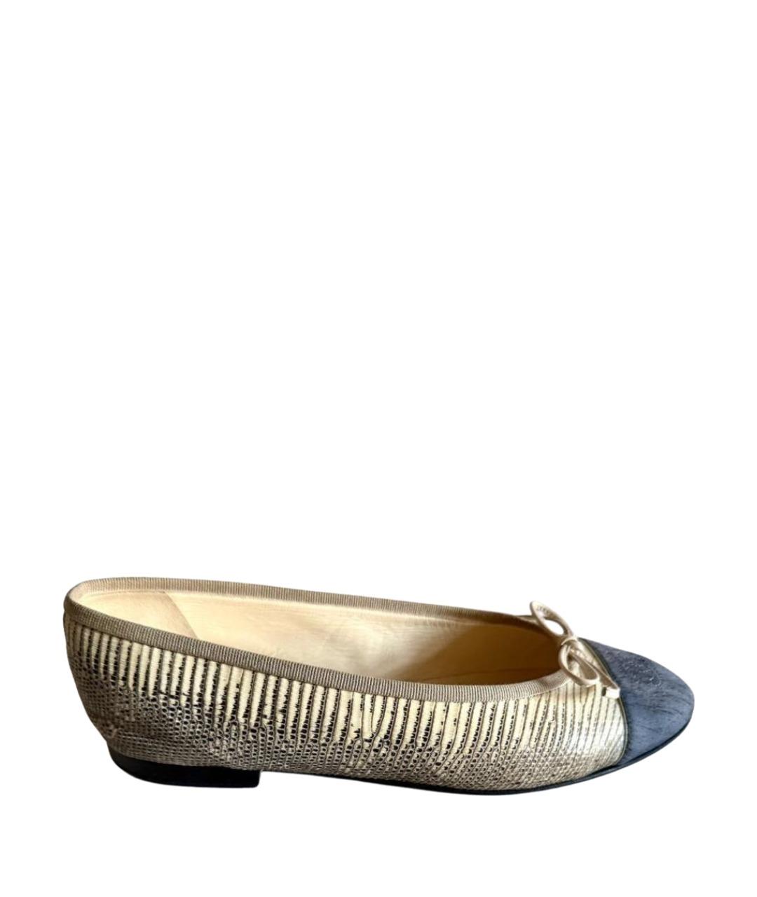 CHANEL Бежевые балетки из экзотической кожи, фото 1