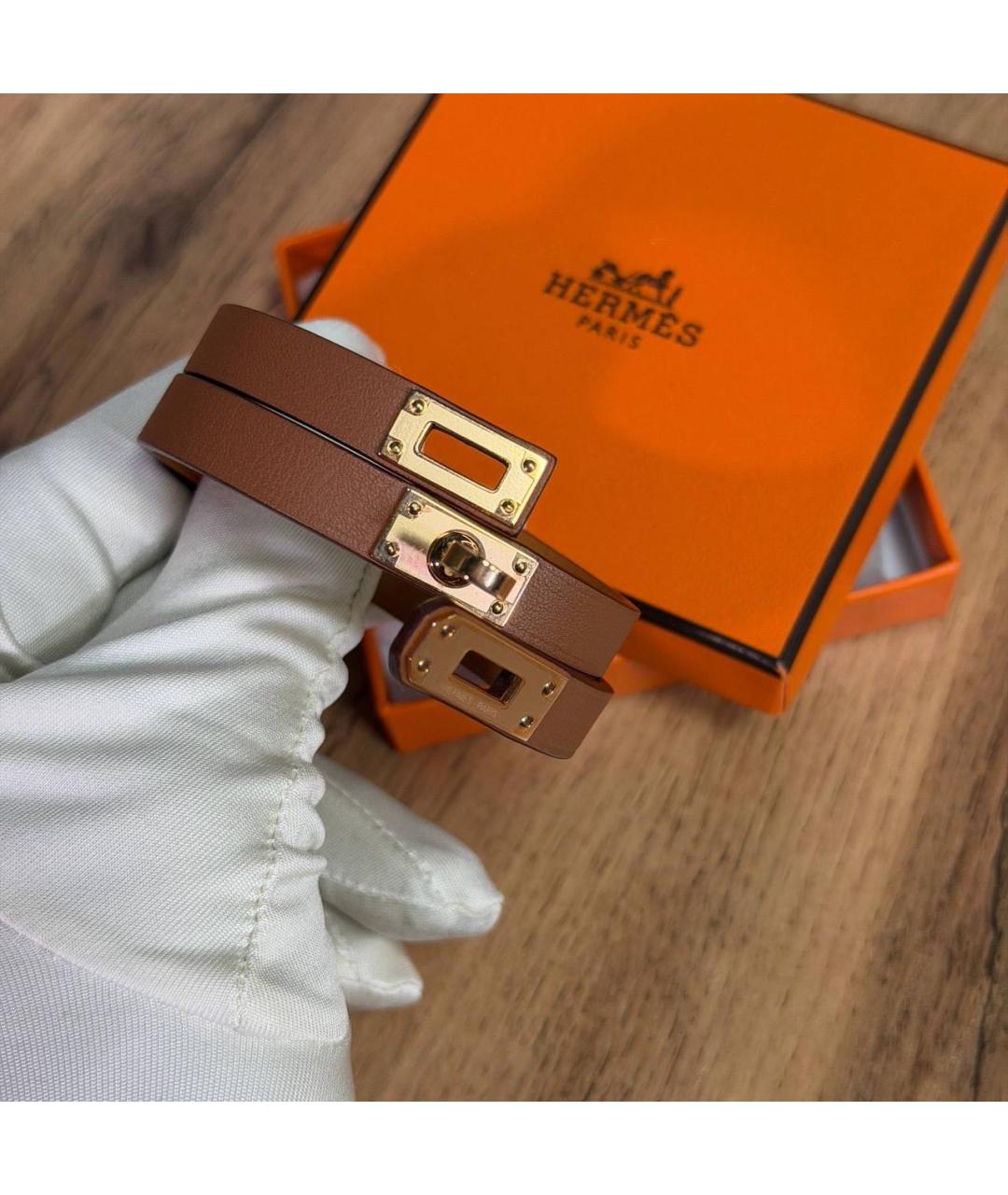 HERMES Коричневый кожаный браслет, фото 3