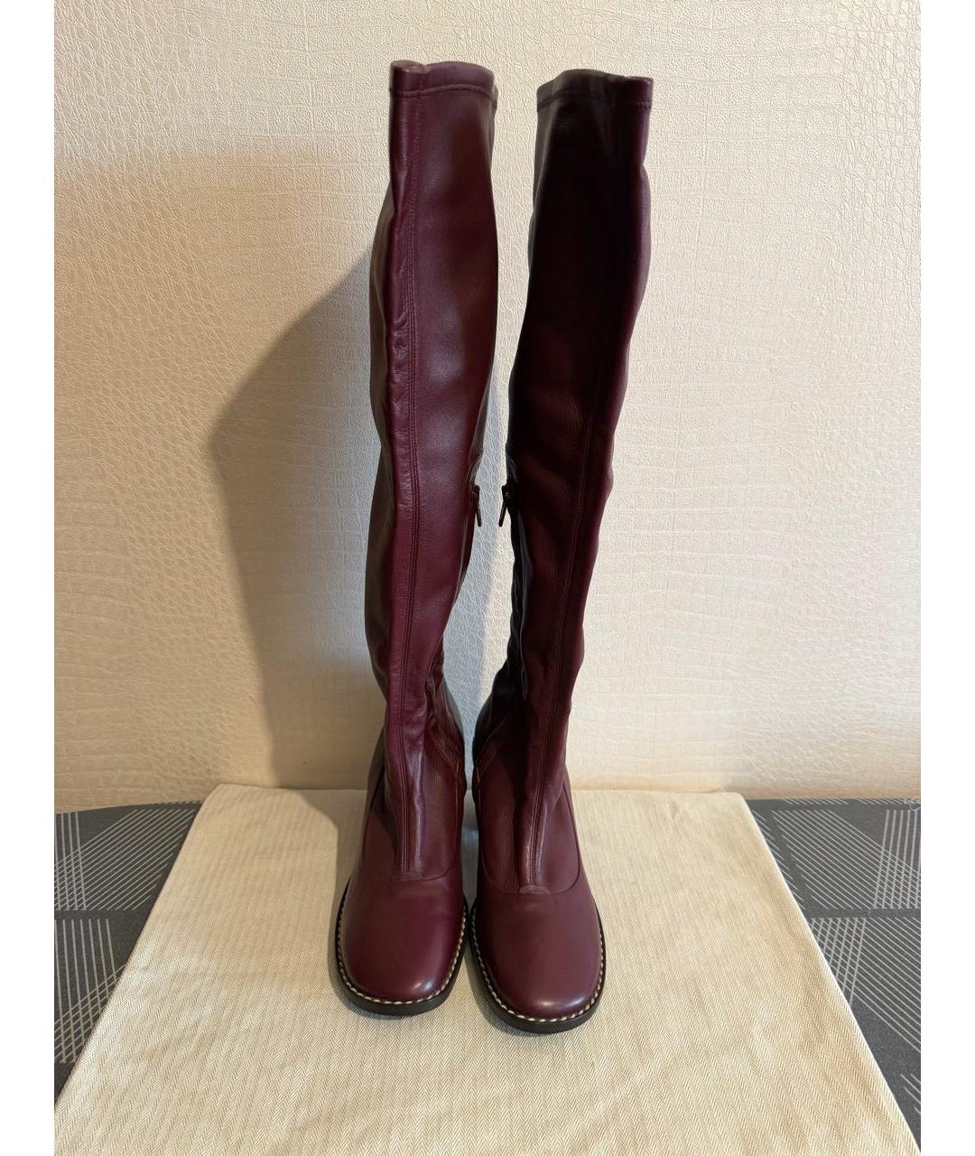 CELINE Бордовые кожаные ботфорты, фото 4