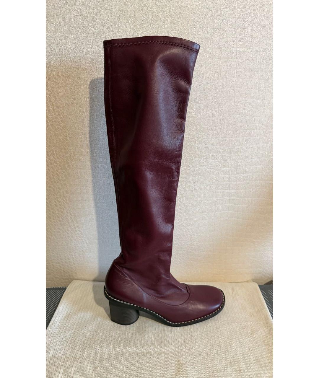 CELINE Бордовые кожаные ботфорты, фото 7