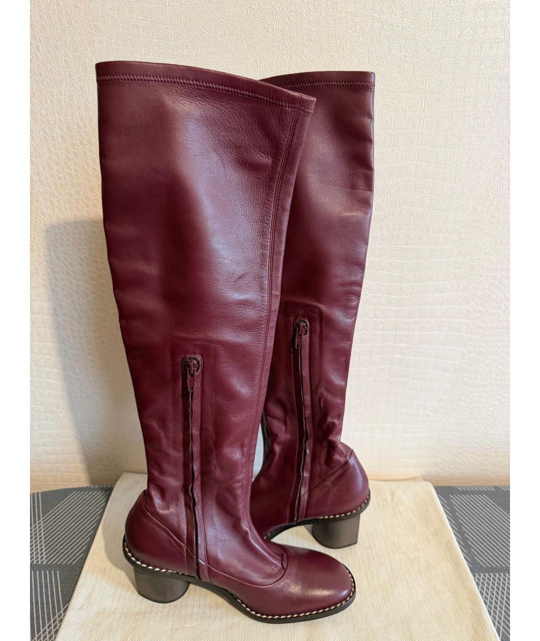 CELINE Бордовые кожаные ботфорты, фото 3