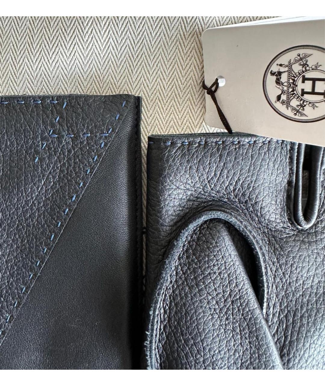 HERMES Черные кожаные перчатки, фото 4