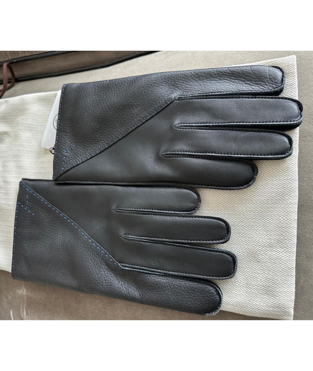 HERMES Черные кожаные перчатки, фото 2