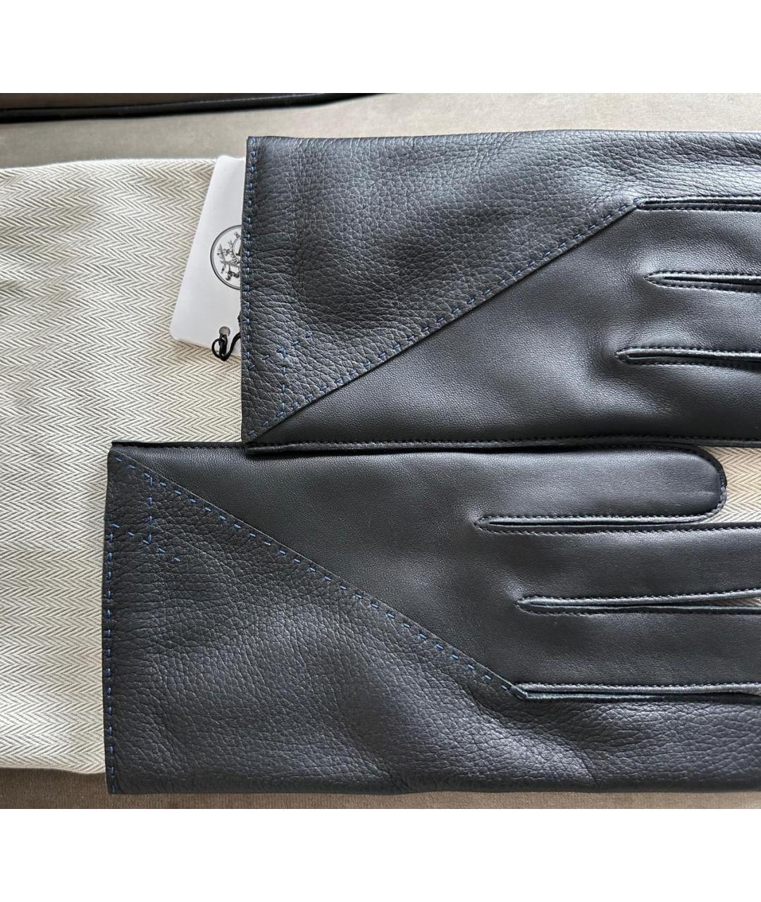 HERMES Черные кожаные перчатки, фото 3