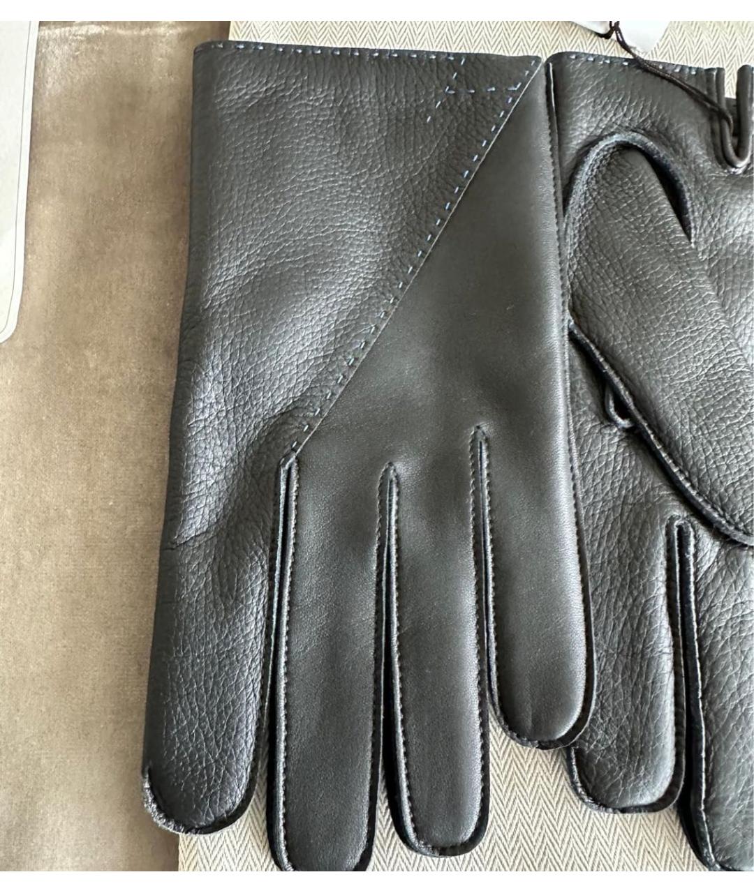 HERMES Черные кожаные перчатки, фото 6