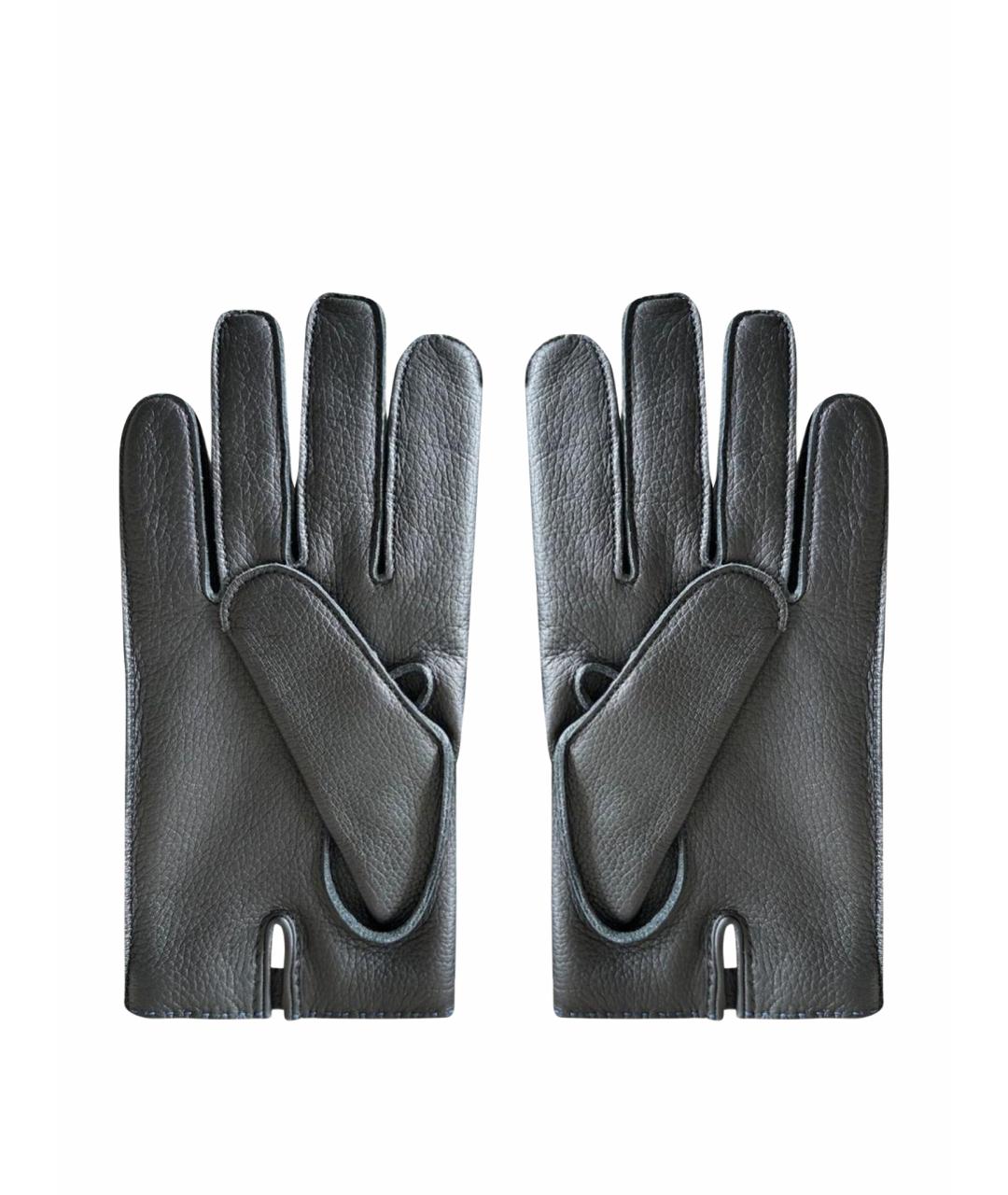 HERMES Черные кожаные перчатки, фото 1