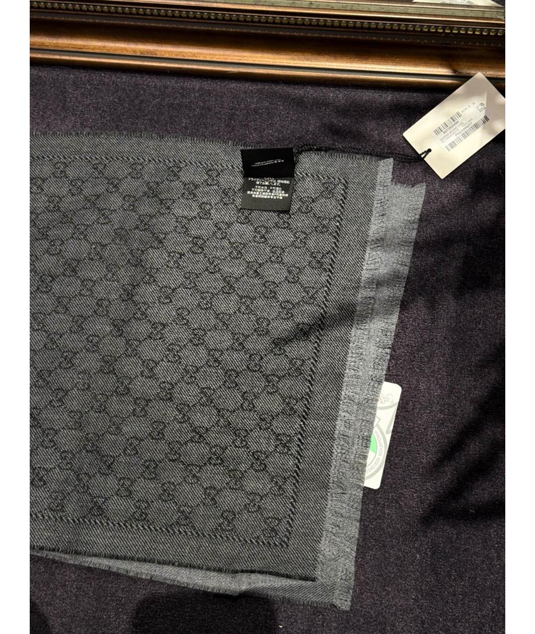 GUCCI Серый шерстяной шарф, фото 3