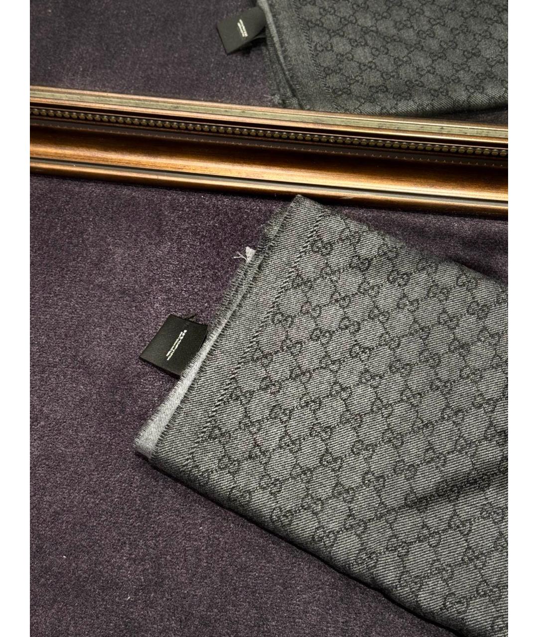 GUCCI Серый шерстяной шарф, фото 2