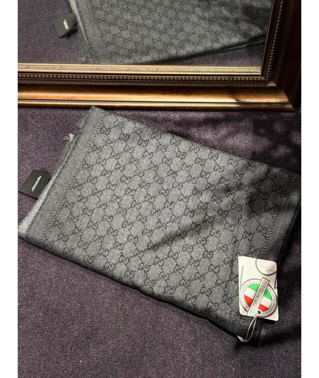 GUCCI Серый шерстяной шарф, фото 4