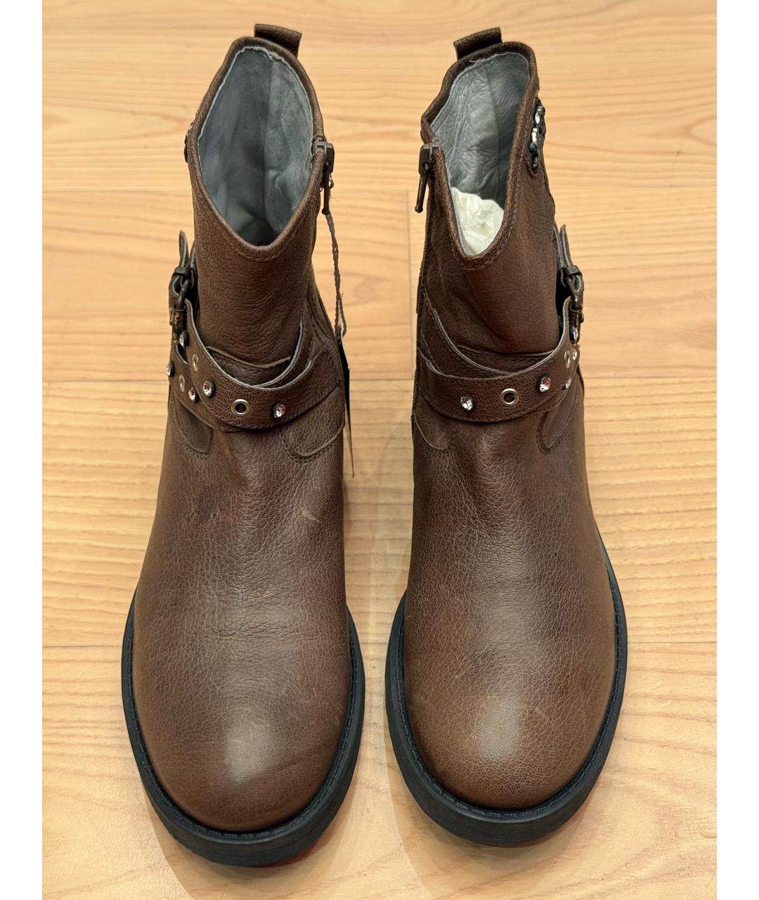 MISS BLUMARINE Коричневые кожаные полусапоги, фото 2