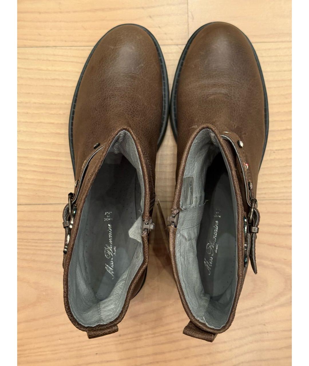 MISS BLUMARINE Коричневые кожаные полусапоги, фото 3