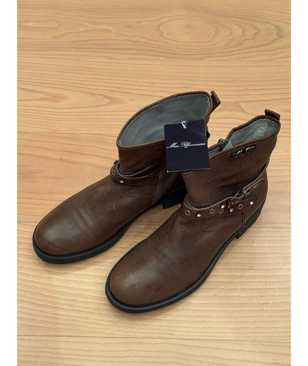 MISS BLUMARINE Коричневые кожаные полусапоги, фото 6