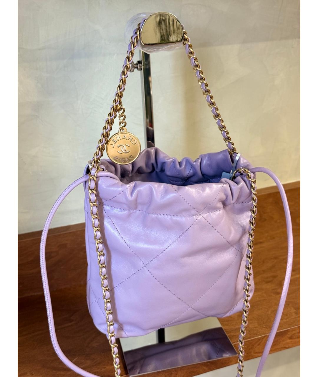 CHANEL Фиолетовая кожаная сумка через плечо, фото 5