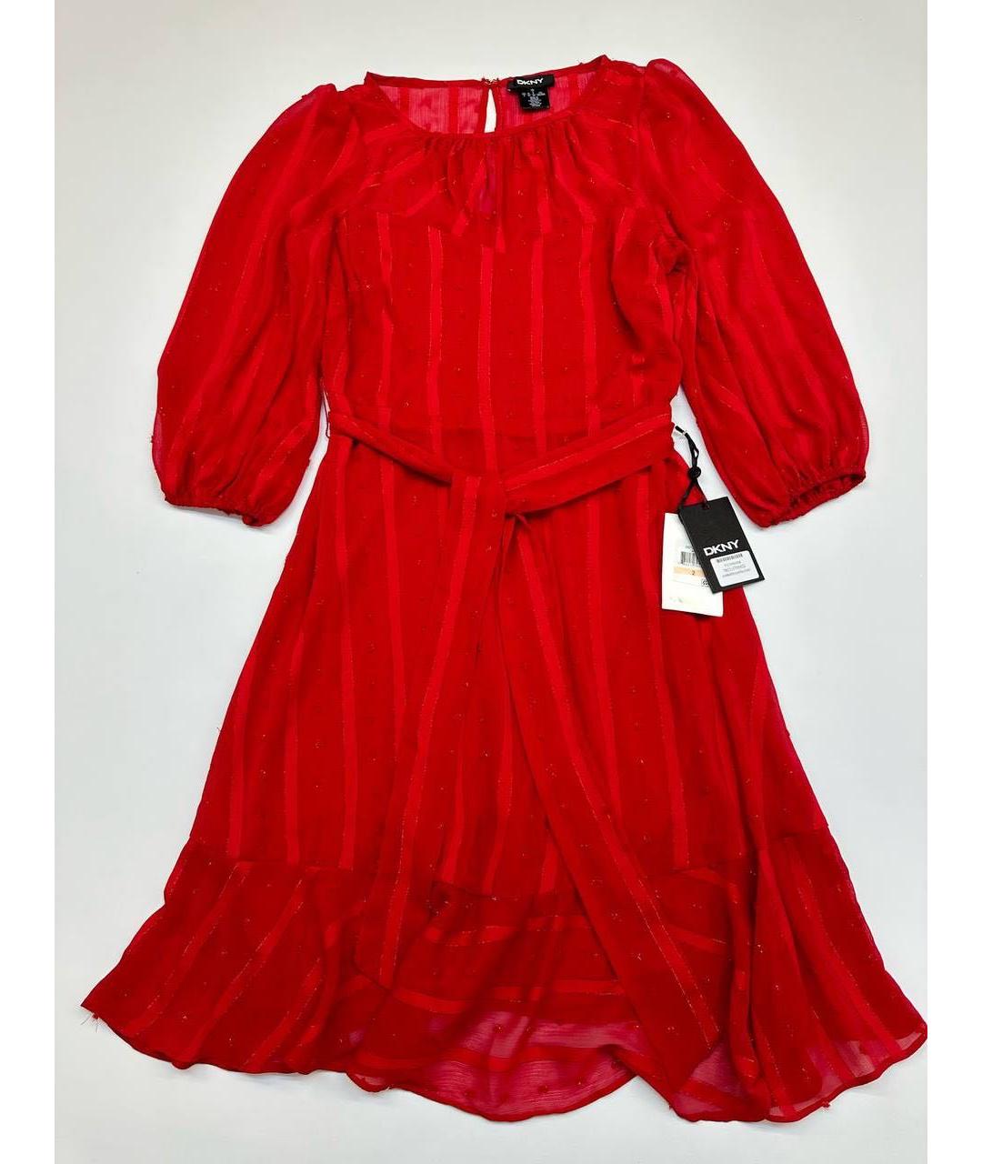 DKNY Красное шифоновое коктейльное платье, фото 9