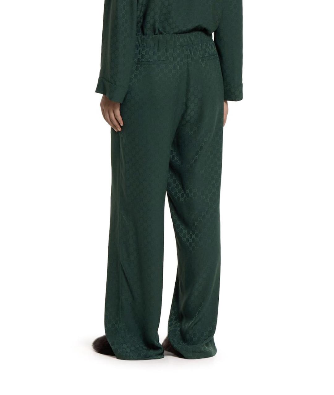 GUCCI Зеленые шелковые прямые брюки, фото 3